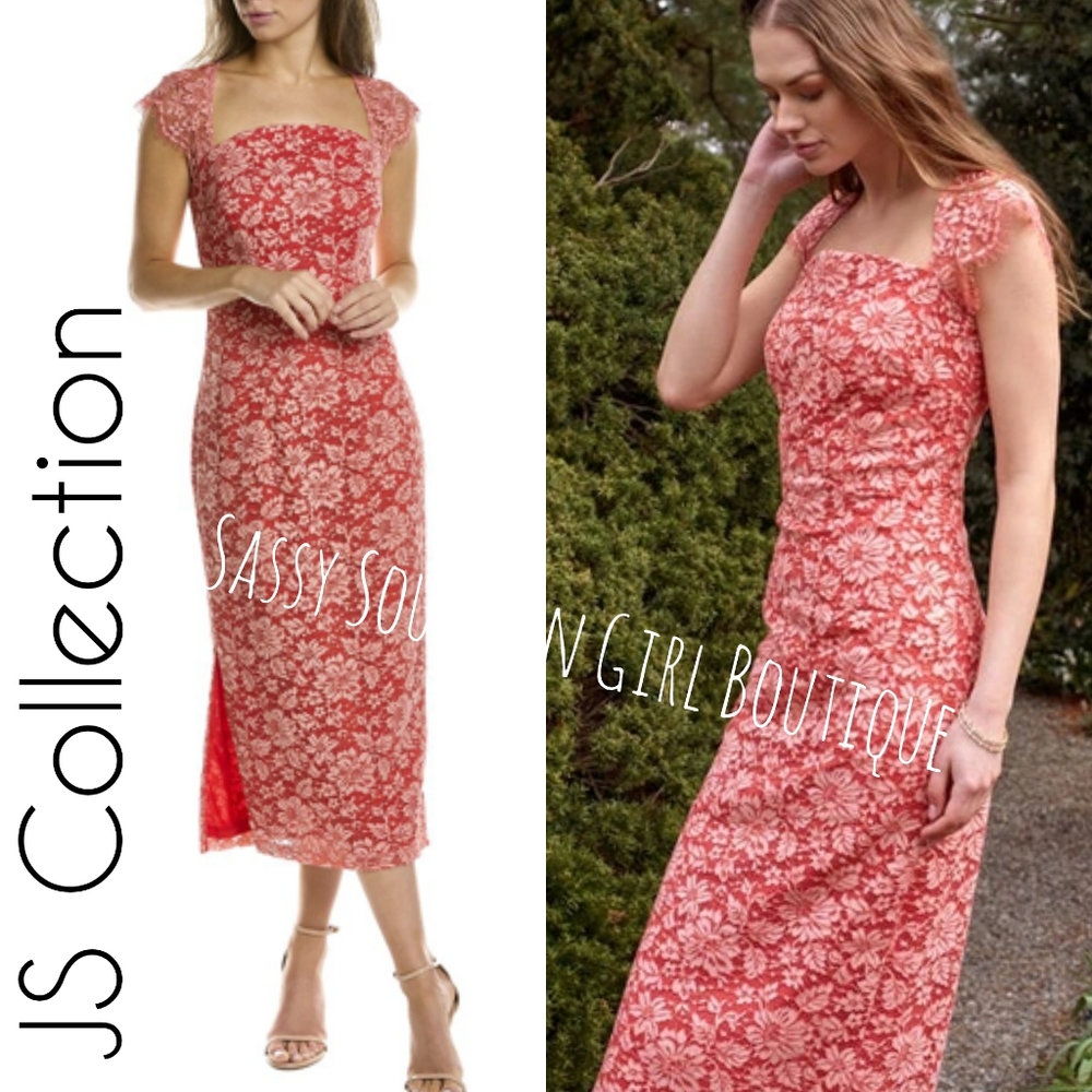 🆕⭐JS Collection salmon and red lace midi dress